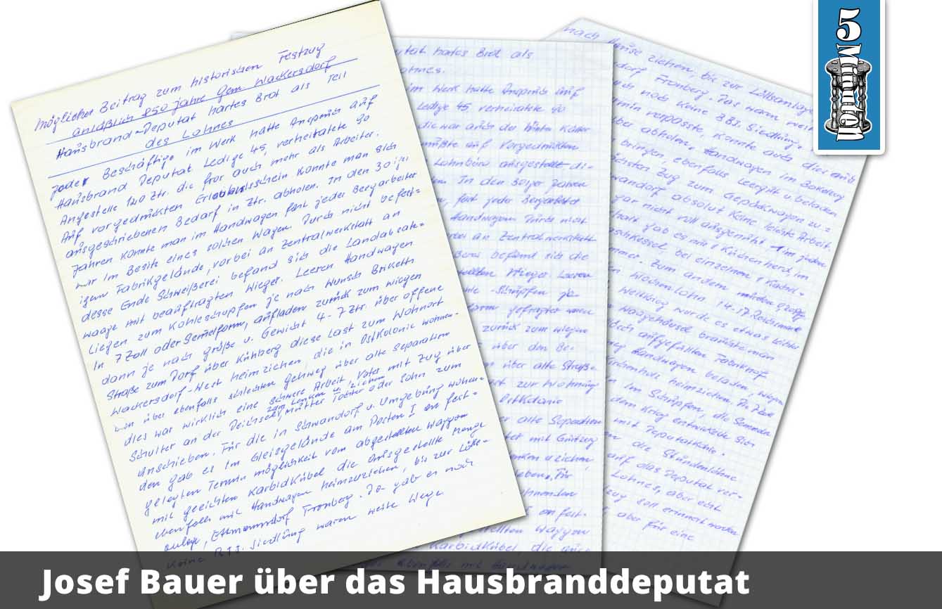 Josef Bauer über das Hausbranddeputat der Bayerischen Braunkohlen Industrie AG